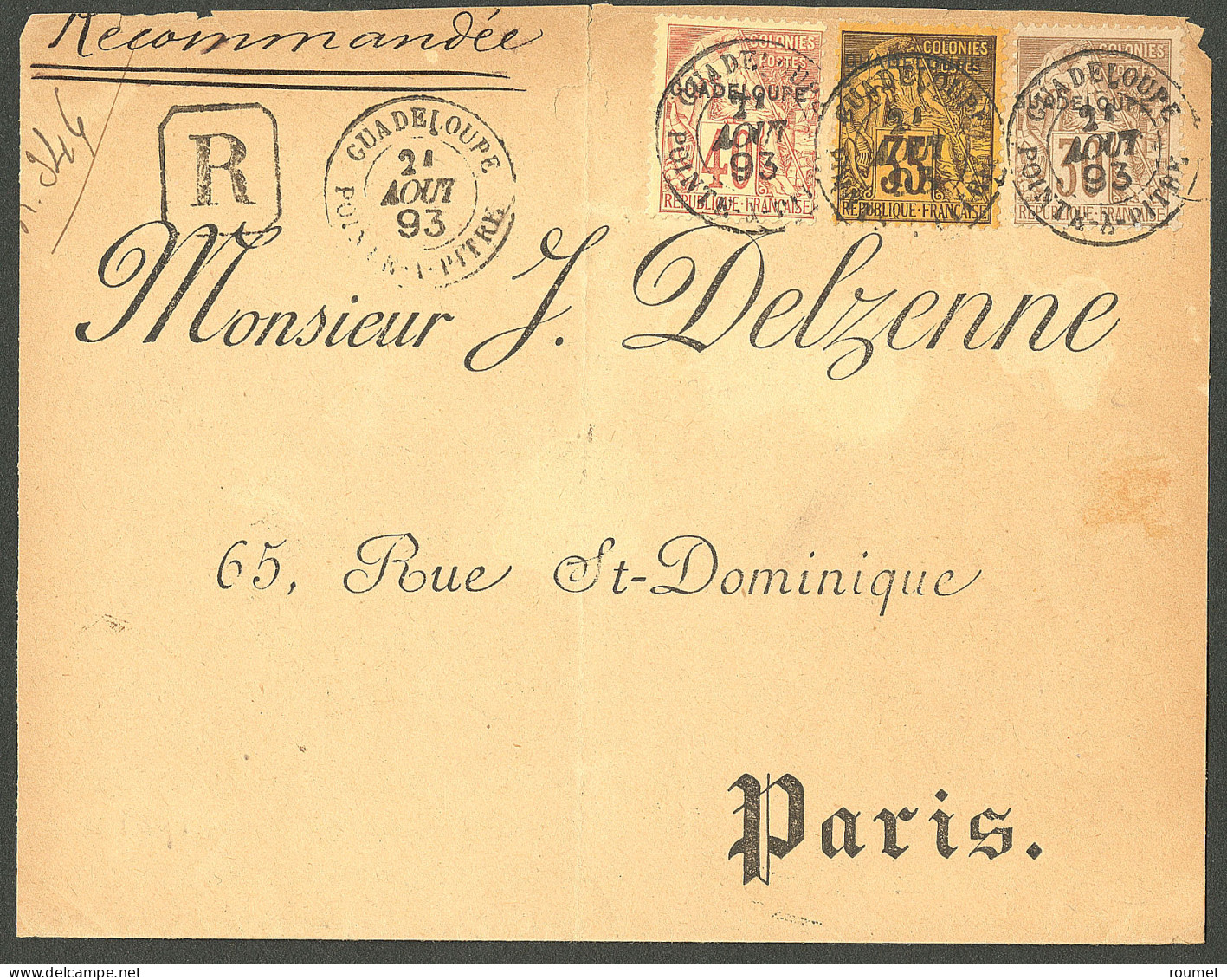 Lettre Cad "Guadeloupe Pointe-à-Pitre" Août 93 Sur N°22 + 23 + 24, Sur Enveloppe Recomm. Pour Paris. - TB - Autres & Non Classés