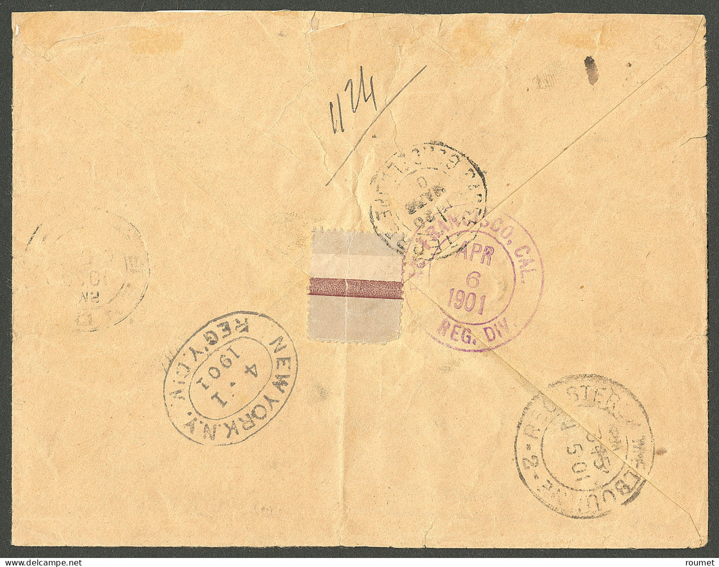 Lettre Cad Bleu "Guadeloupe/Saint Barthelemy" Mars 1901 Sur N°27 + 28 (12) + 30 Bande De Cinq, Sur Enveloppe Recomm. Pou - Other & Unclassified