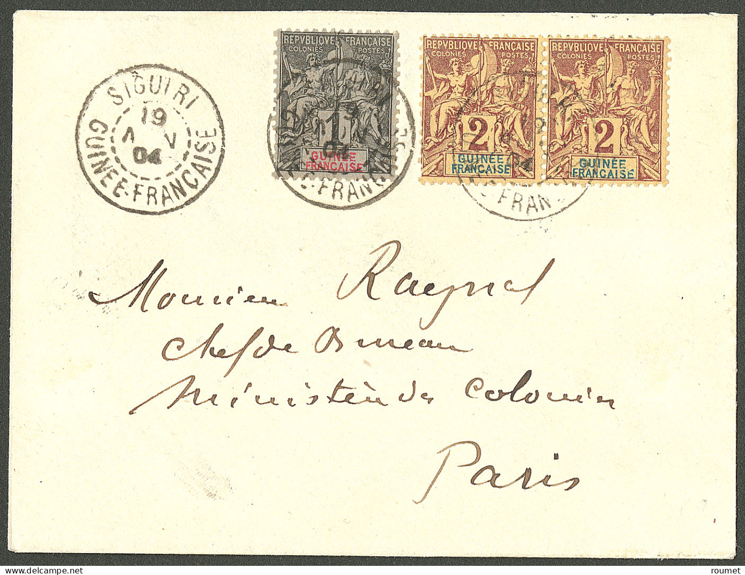 Lettre Cad "Siguiri/Guinée Française". Nos 1 + 2(2) Sur Enveloppe Pour Paris, 1904. - TB - Otros & Sin Clasificación