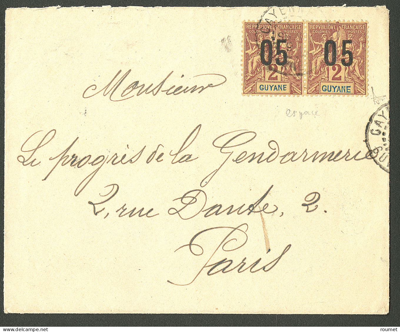 Lettre Cad "Cayenne/Guyane". Nos 66 + 66A Sur Enveloppe Pour Paris. - TB. - Other & Unclassified