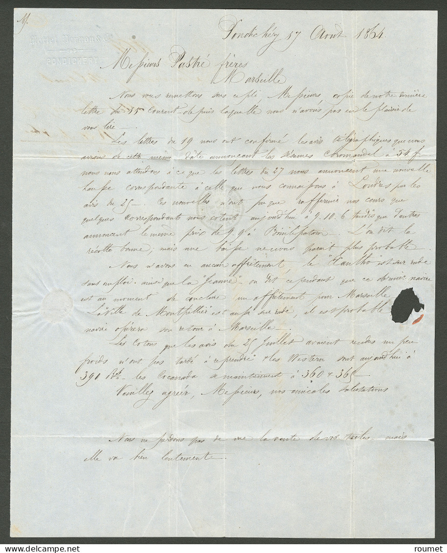 Lettre Losange Sur CG 5 Paire. Cad "Etab Fr. 2 L'Inde/Pondichéry" Sur Enveloppe Pour Marseille. - TB. - R - Otros & Sin Clasificación