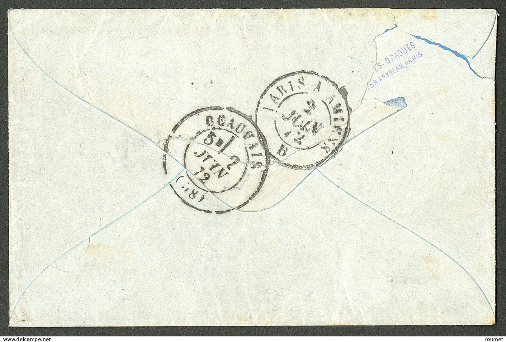 Lettre Affranchissement Tricolore, Deux émissions. CG 6 + 11 + 12 Obl Losange, à Côté Cad "Inde/Yanaon" 1872, Sur Envelo - Sonstige & Ohne Zuordnung
