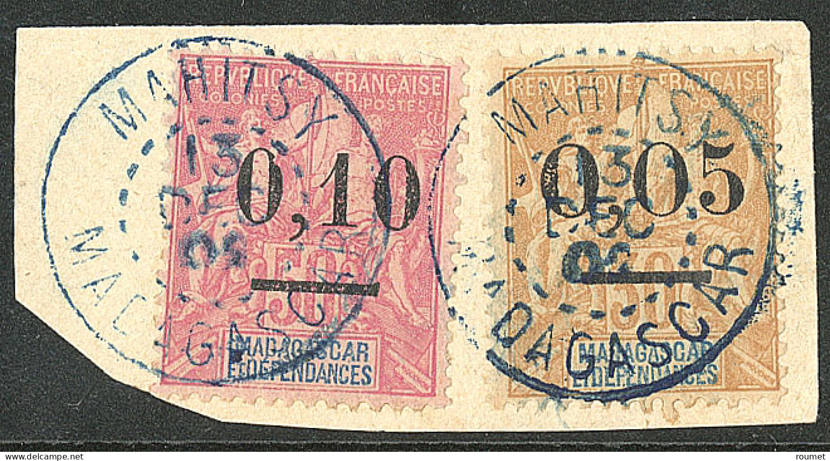 MADAGASCAR. Nos 52 + 53 Obl Cad Mahitsy Sur Support, Déc 1902. - TB - Autres & Non Classés