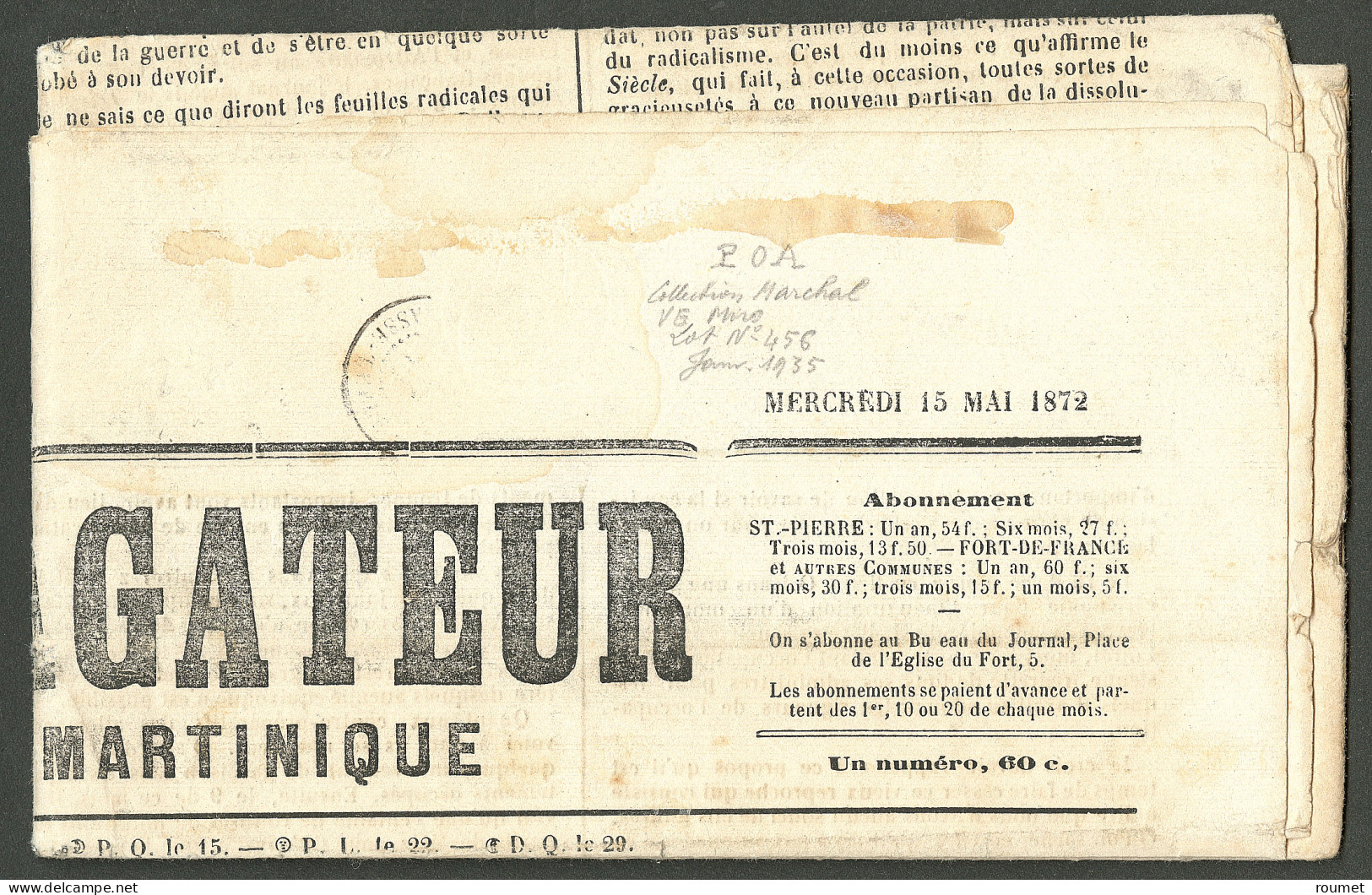 Lettre Cad "Martinique/St Pierre". CG N° 7 Bande De Trois  Verticale + 8 Sur Journal Entier "Le Propagateur" Pour Basse  - Altri & Non Classificati