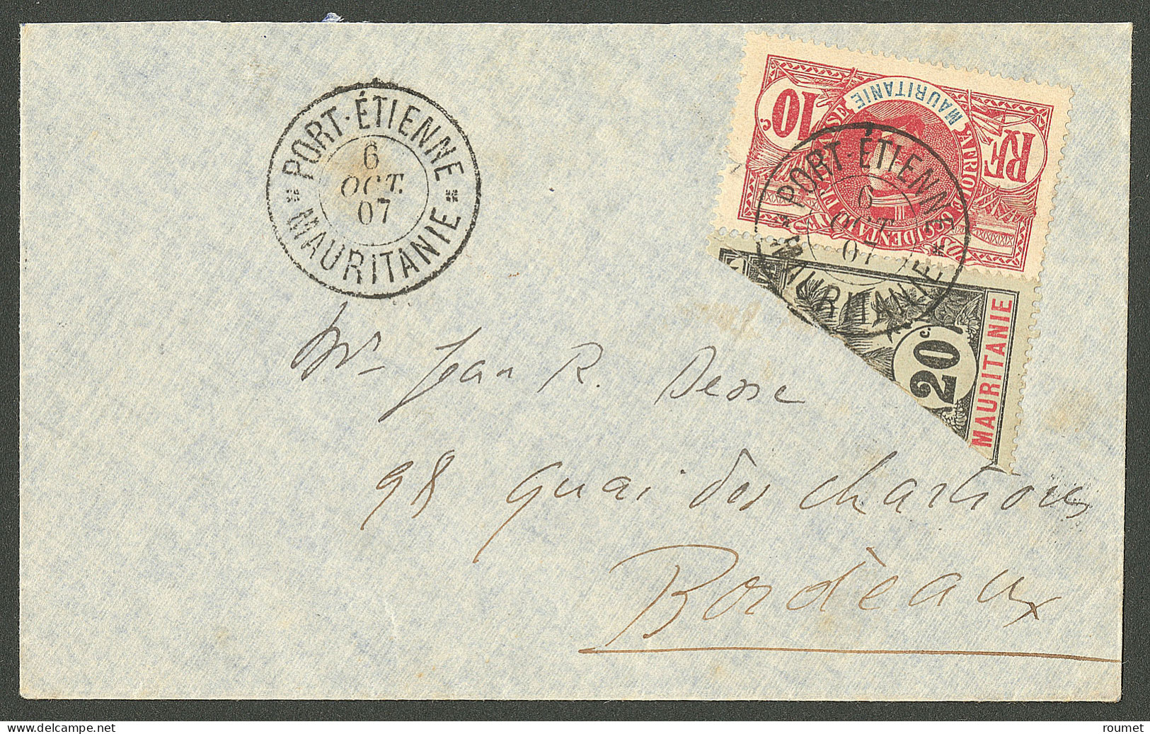 Lettre Cad "Port Etienne" Oct 1907 Sur N°5 + 6 (coupé En Diagonal), Sur Enveloppe Pour - TB - Andere & Zonder Classificatie