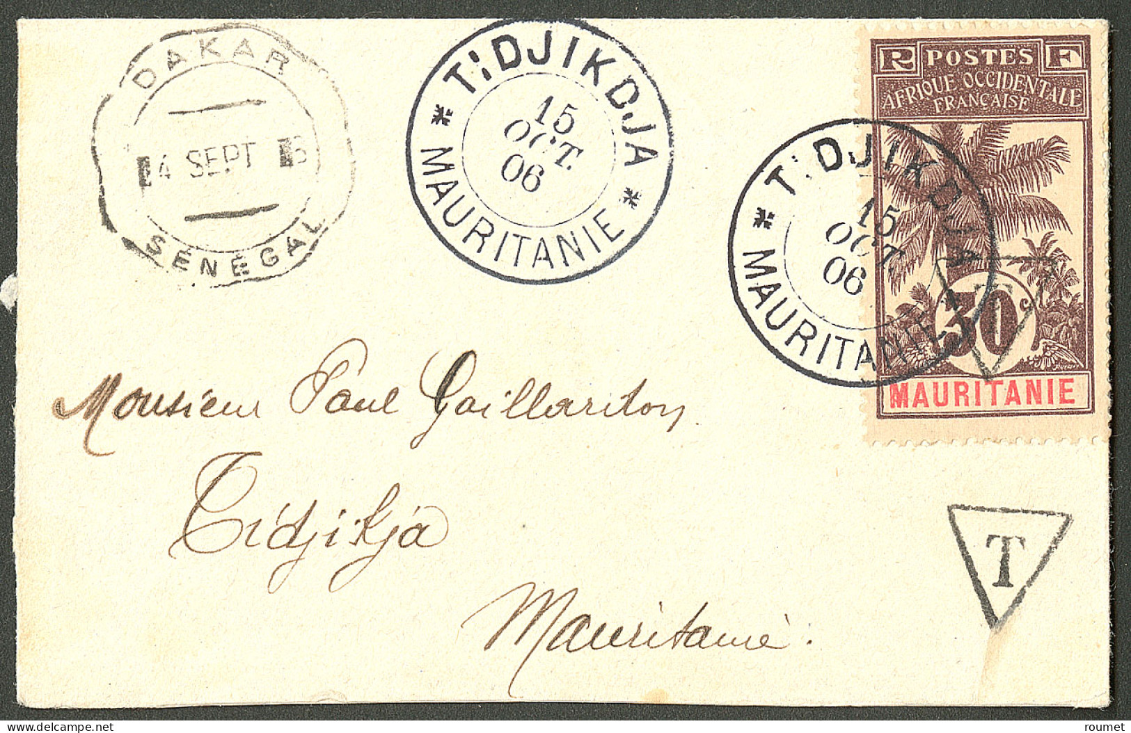 Lettre Taxe. Cad "Tidjikdja", Sur N°5 Sur Enveloppe De Dakar, 1906. - TB. - R - Andere & Zonder Classificatie