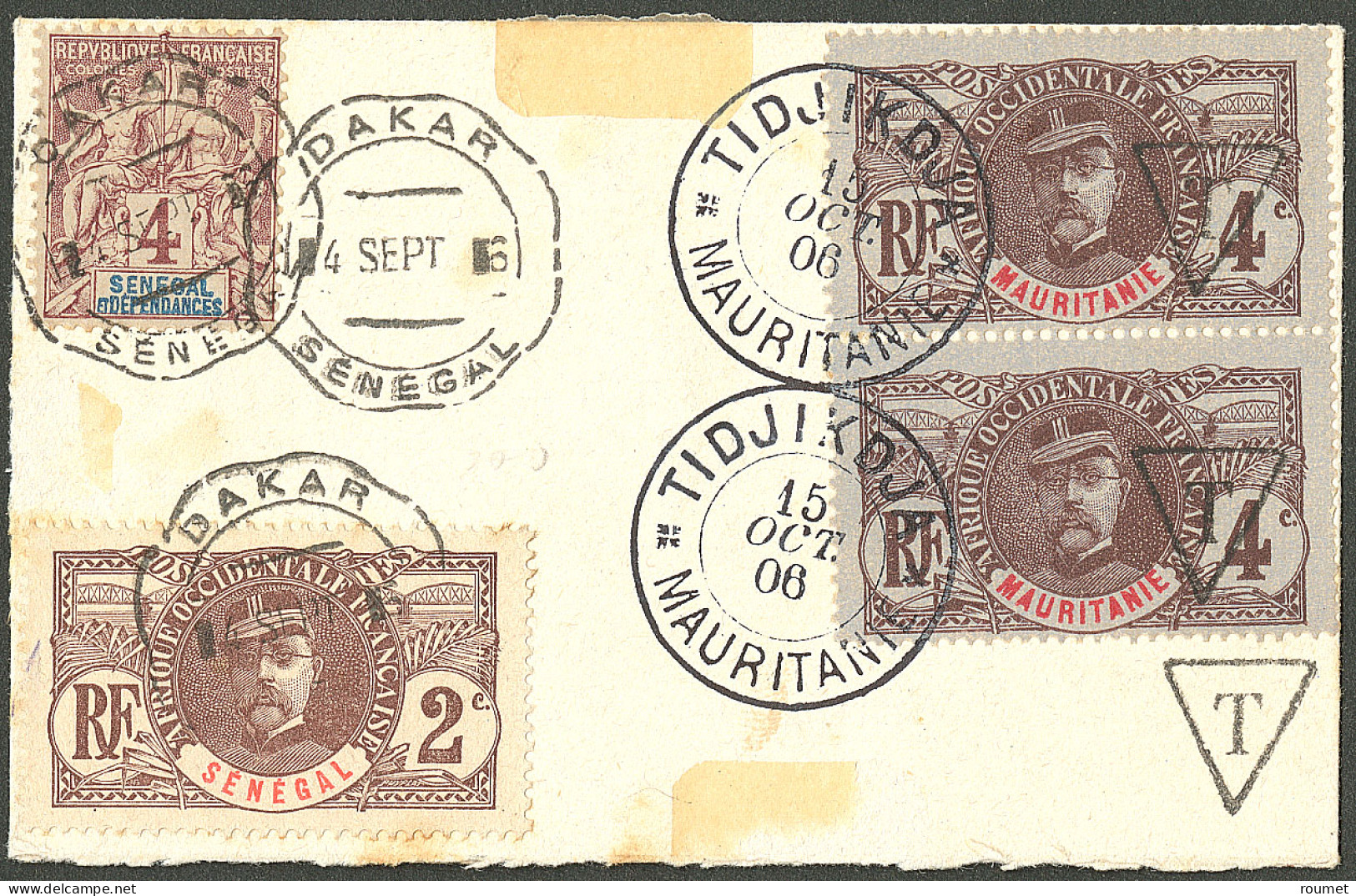 Lettre Taxe. Cad "Tidjikdja", Sur N°8C Paire Verticale Sur Enveloppe Afft Sénégal 10 + 31, 1906. - TB. - R - Autres & Non Classés