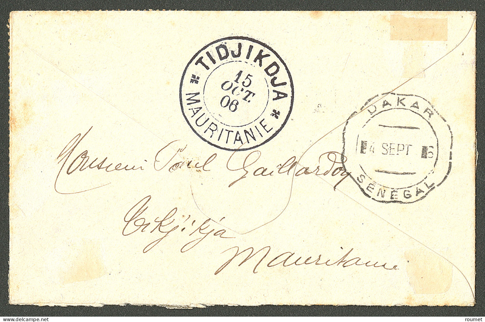 Lettre Taxe. Cad "Tidjikdja", Sur N°8C Paire Verticale Sur Enveloppe Afft Sénégal 10 + 31, 1906. - TB. - R - Altri & Non Classificati