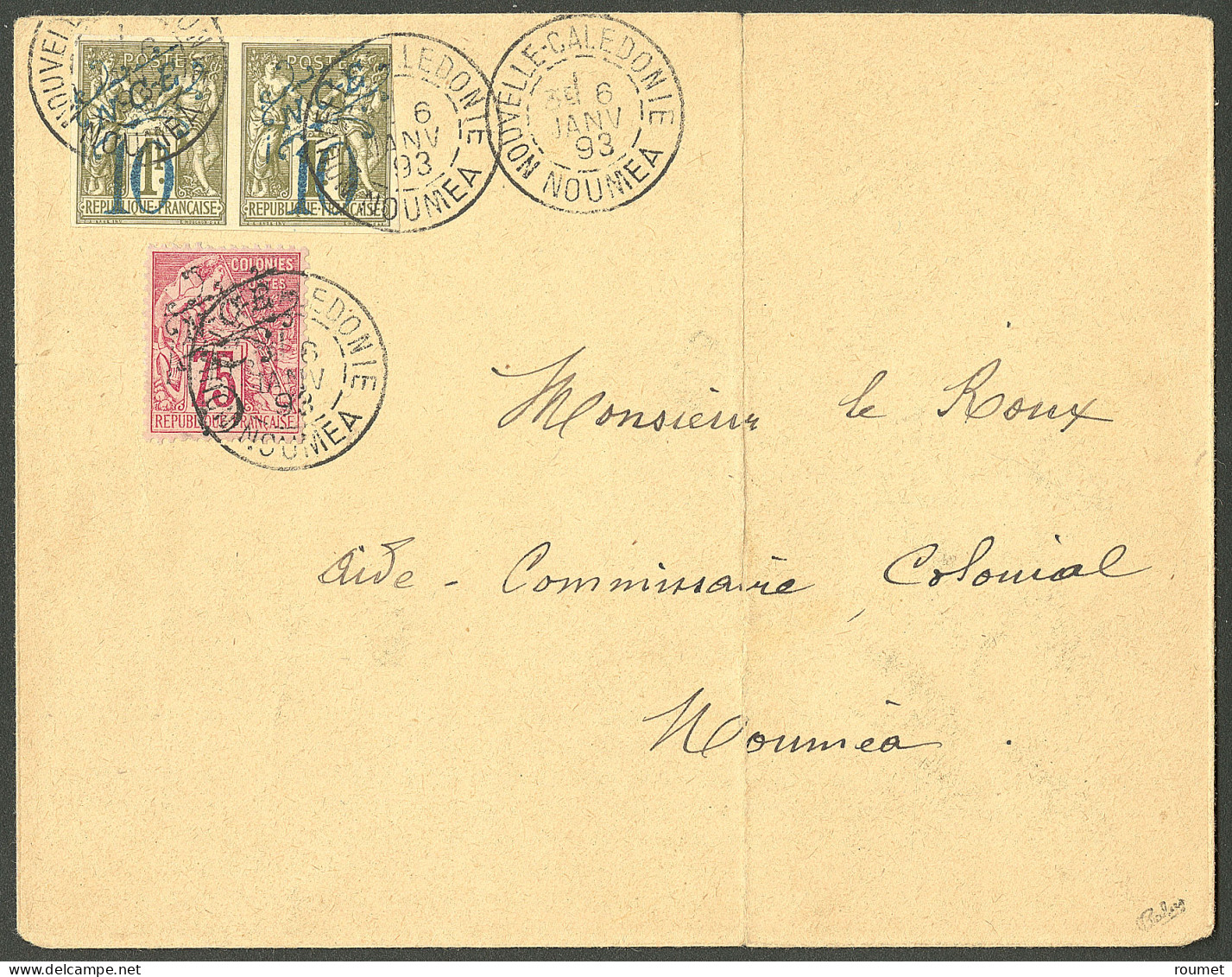 Lettre Cad "Nouvelle-Calédonie/Nouméa", No 35 Paire + 37. Enveloppe Pour Nouméa, Janv 93, Superbe - RRR - Altri & Non Classificati