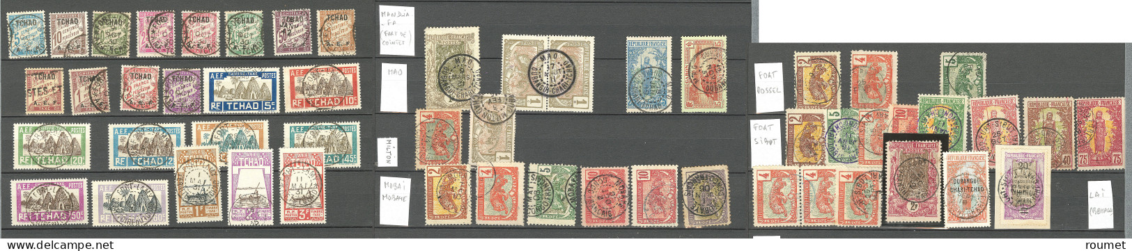 Collection. 1915-1930 (Poste, Taxe), obl choisies et petits bureaux sur TP du Congo et du Gabon, entre Abeche et Zouar. 