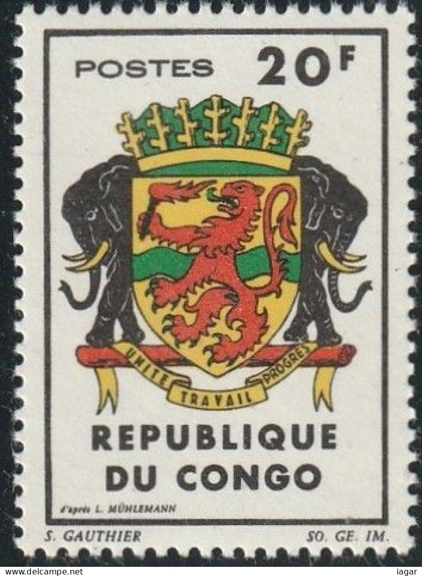 THEMATIC COATS OF ARMS:  "UNITE, TRAVAIL, PROGRES"   -    CONGO - Francobolli