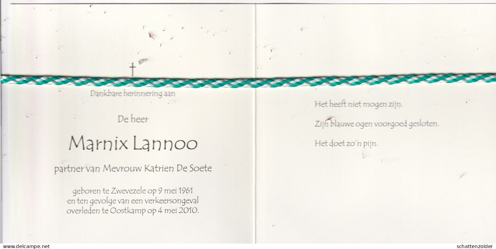 Marnix Lannoo-De Soete, Zwevzele 1961, Oostkamp 2010. Foto - Obituary Notices