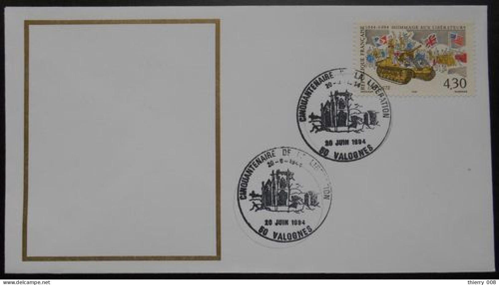 V08 Cachet Temporaire Valognes 50 Manche Cinquantenaire De La Libération 20 Juin 1994 - Commemorative Postmarks