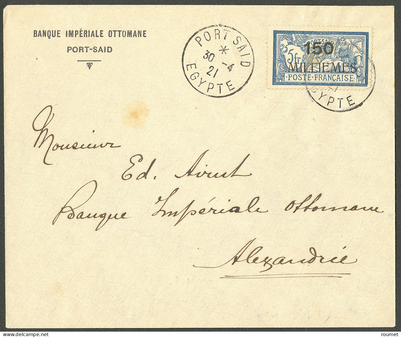 Lettre Cad "Port Said/Egypte". No 60 Sur Enveloppe Pour Alexandrie, 1921. - TB. - R - Otros & Sin Clasificación