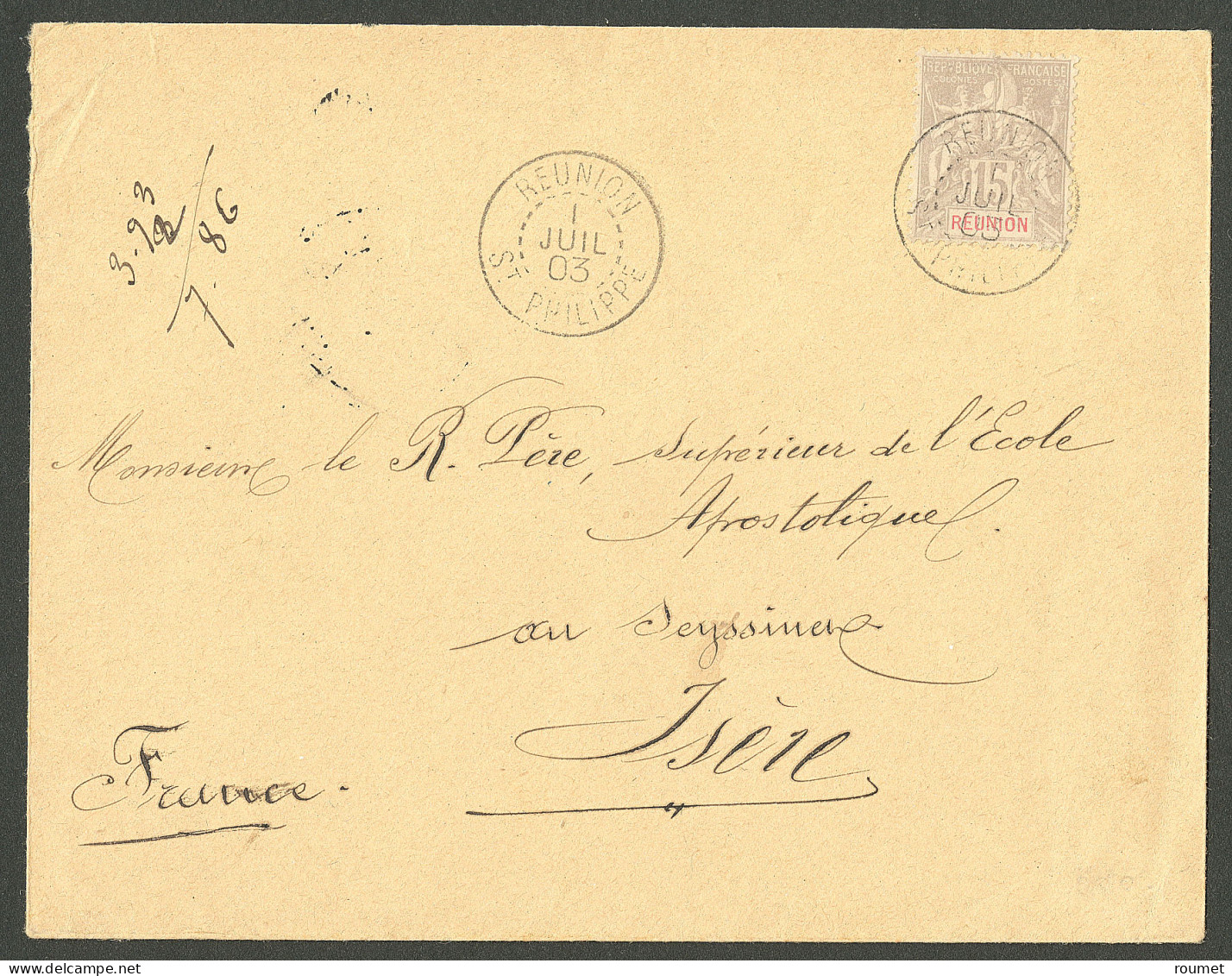 Lettre Cad "Réunion/St Philippe" Sur N°48, Sur Enveloppe Pour Ceyssinet, 1903. - TB - Autres & Non Classés