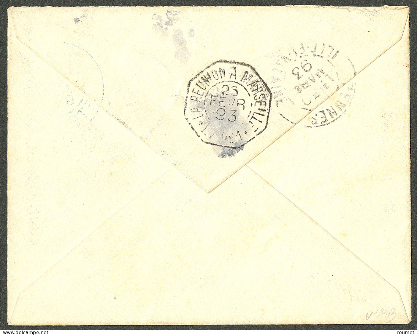 Lettre Cad Bleu "Réunion/Saint Pierre". Nos 20 Paire + 22 Sur Enveloppe Pour Rennes, 1893. - TB - Autres & Non Classés