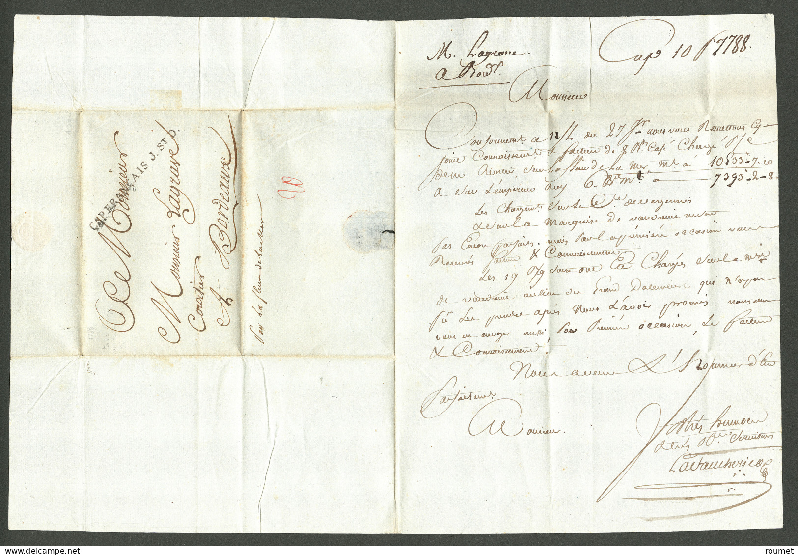 Lettre Du Cap (Jamet N°2). Lettre Avec Texte Daté Du Cap Français Coste St Domingue Le 14 Juin 1726 Pour TB. - Haití