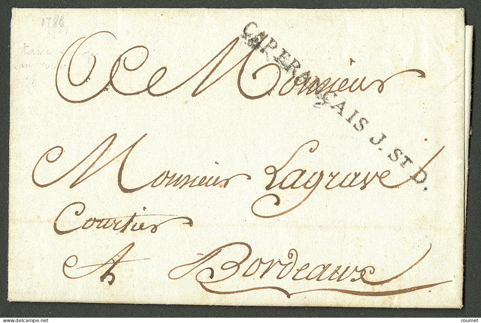 Lettre Cap Français J. St D. (Jamet N°13). Lettre Avec Texte Daté De 1788 Pour - TB. - Haití