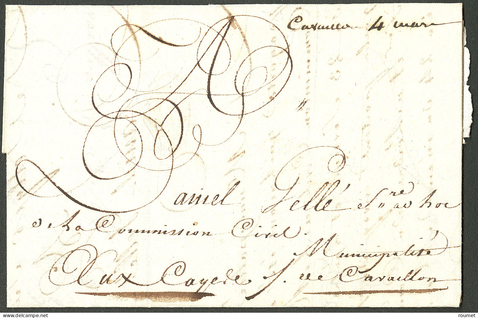 Lettre Cavaillon 4 Mars (Jamet N°2, Pièce Du Catalogue). Lettre Avec Texte Daté Du 3 Mars 1794 Pour Les Cayes. - TB. - R - Haiti