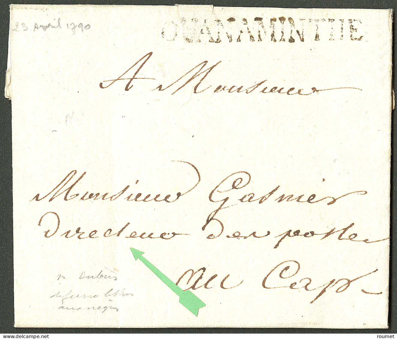 Lettre Ouanaminthe (Jamet N°1). Lettre En Franchise Avec Texte Daté Du 23 Avril 1790, Rédigée Par Le Directeur De La Pos - Haiti