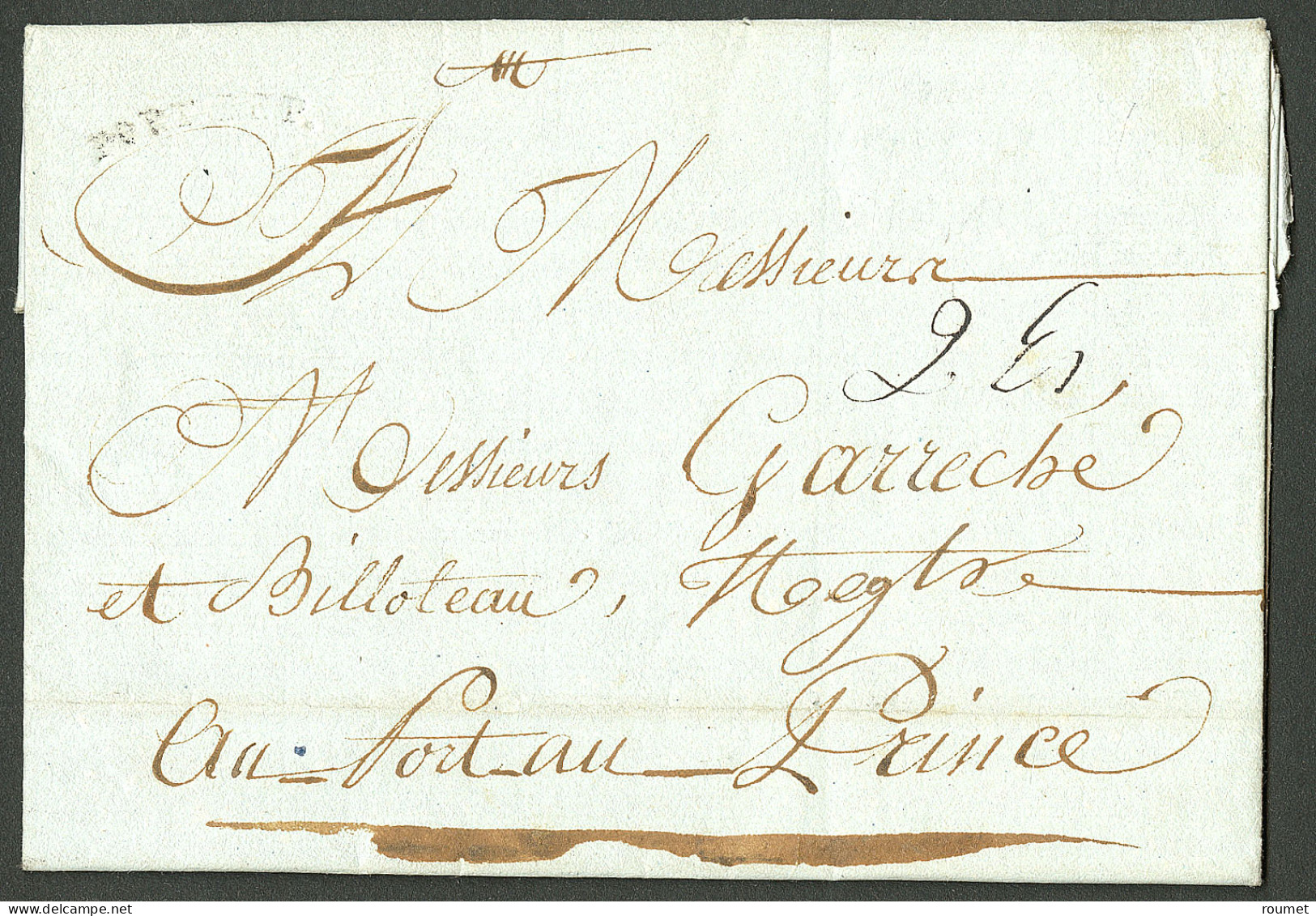 Lettre Port De P (Jamet N°2). Lettre Avec Texte Daté Du 29 Août 1781 Pour Port Au Prince. TB - Haití