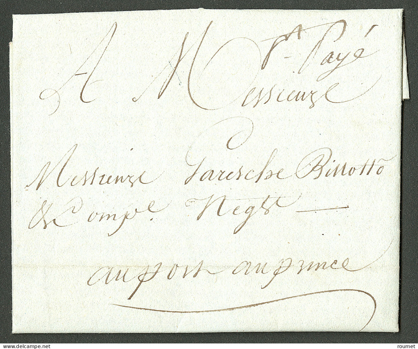 Lettre Mention Manuscrite "pt Payé" (Jamet N°7). Lettre Avec Texte Daté Du Cap Le 6 Juin 1781 Pour Port Au Prince. TB. - Haïti