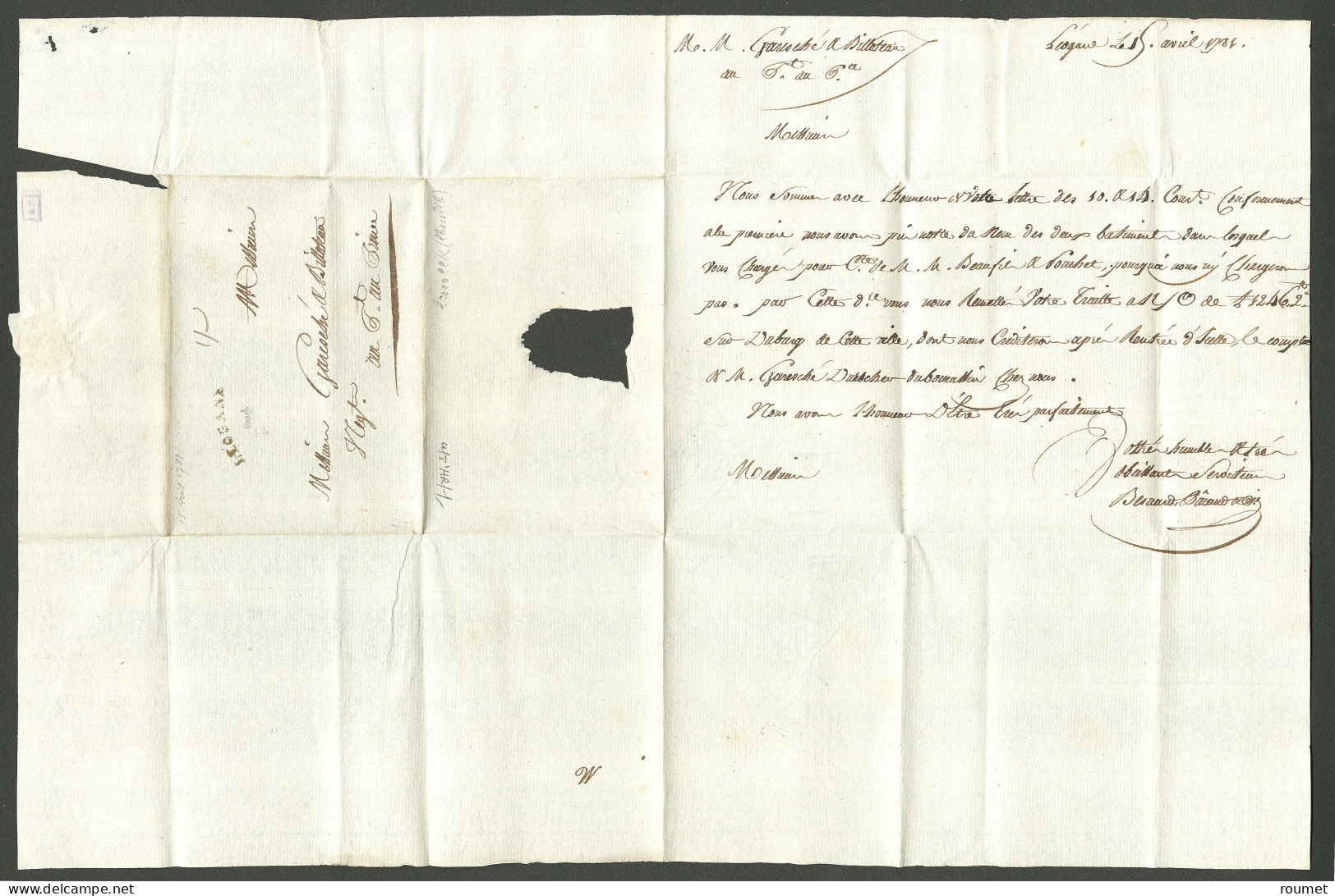 Lettre Leogane (Jamet N°4). Lettre Avec Texte Daté Du 15 Avril 1781 Pour Port Au Prince. TB. - Haití