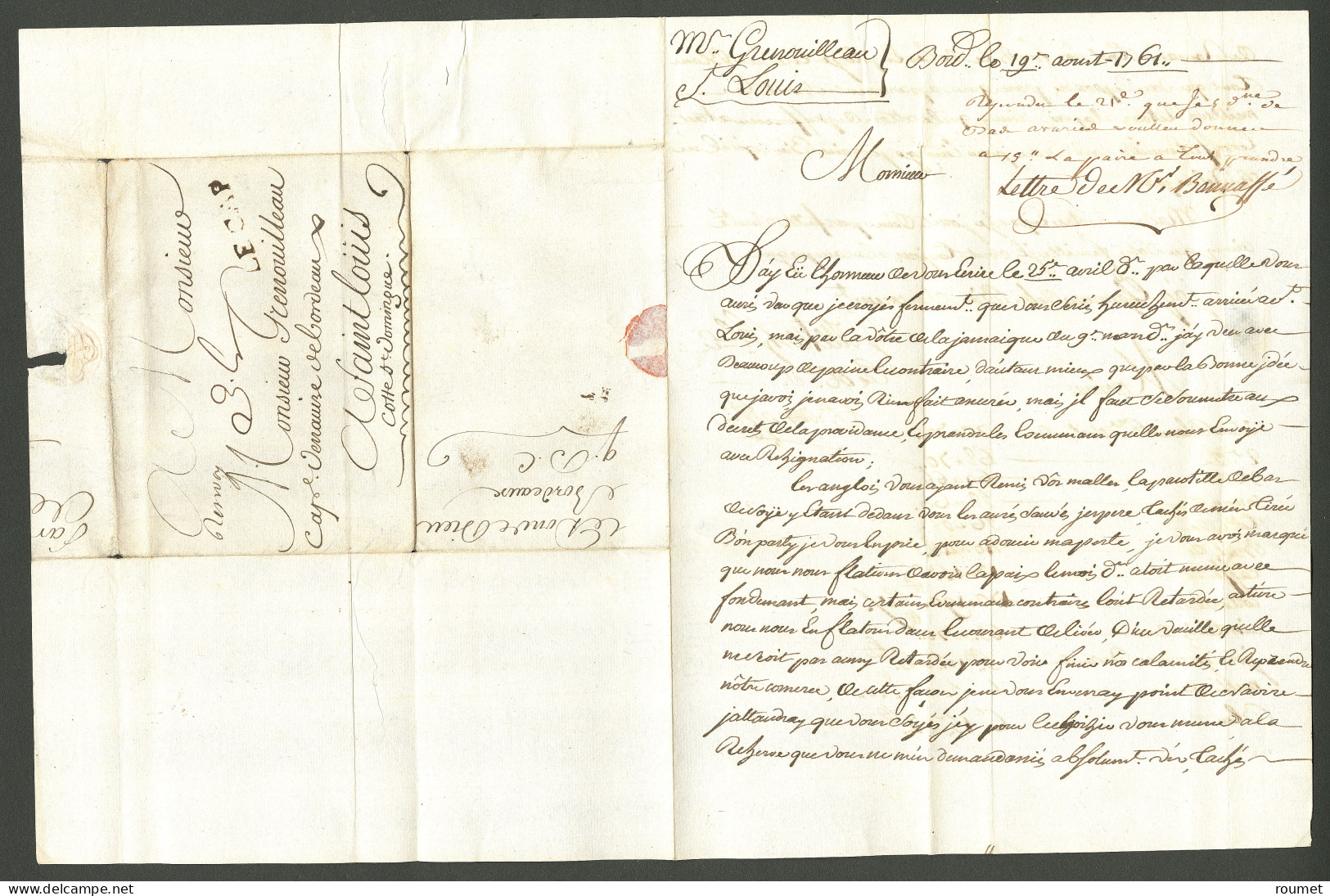 Lettre Marque Postale D'entrée "Le Cap" (Jamet N°1) + Mention Manuscrite "renvoy". Lettre Avec Texte Daté De Bordeaux Le - Haïti