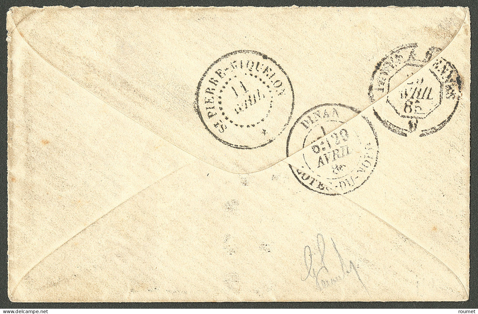 Lettre Cad "Saint Pierre/Saint Pierre Et Miquelon", SPM Renversé 25 Vertical No 2f.  Lettre Pour Dinan, 1885. - TB. - RR - Altri & Non Classificati