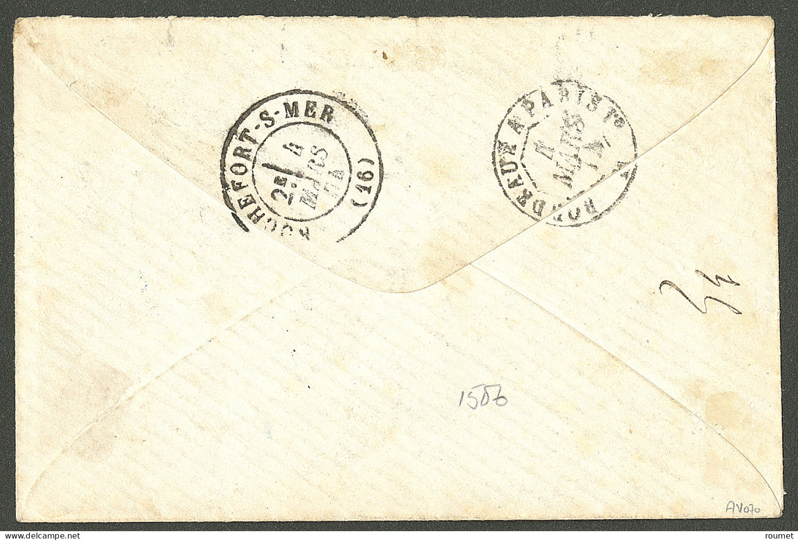 Lettre Losange Bleu "GOR" Sur CG N°17 Paire + 22, à Côté Cad Bleu "Sénégal Et Dep./Gorée" 1874, Sur Enveloppe Insuffisam - Sonstige & Ohne Zuordnung