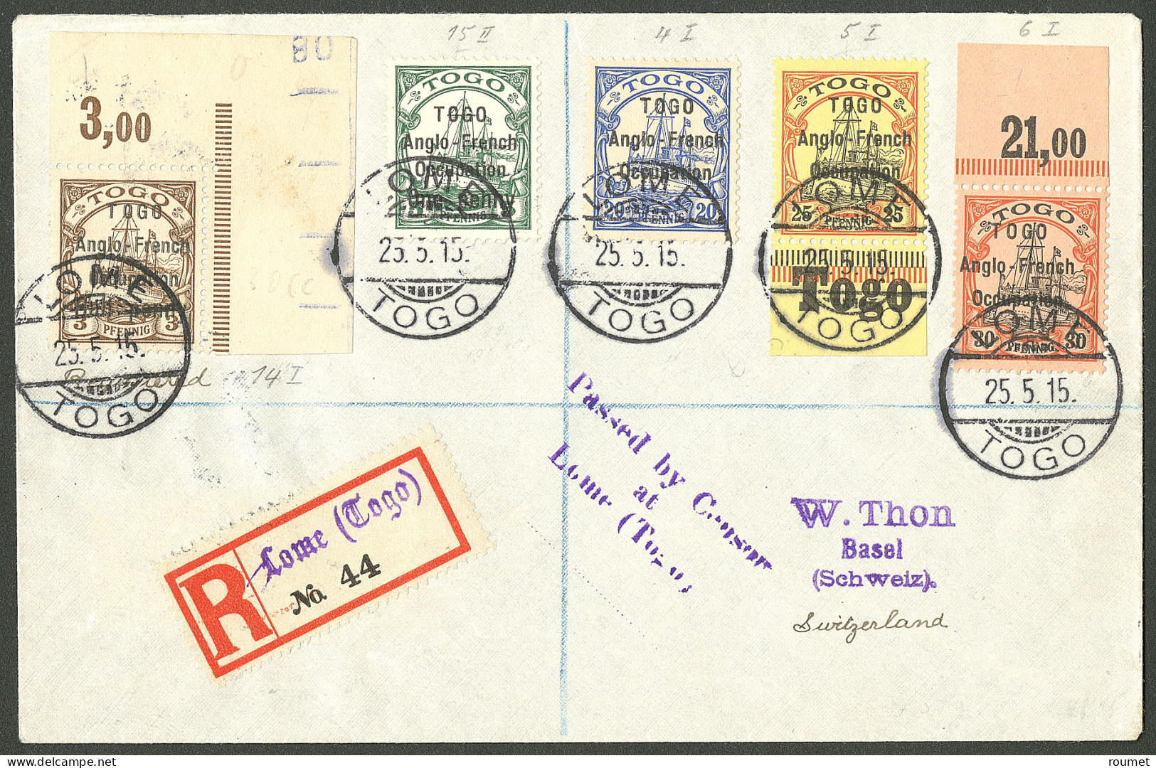 Lettre Cad "Lome/Togo". Nos 31 + 33A + 35 + 36 + 37 Sur Enveloppe Recomm. Pour La Suisse, 1915. - TB. - R - Altri & Non Classificati