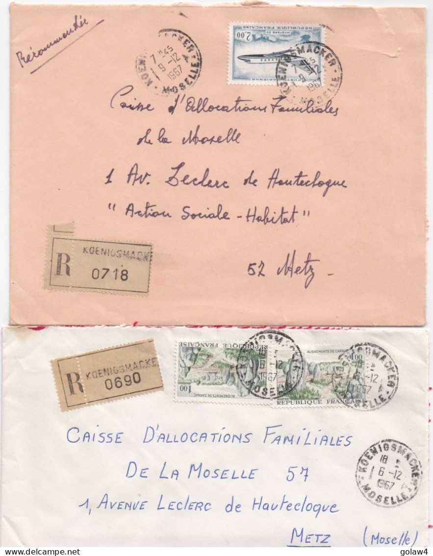 37006# LOT 12 LETTRES FRANCHISE PARTIELLE RECOMMANDE Obl KOENIGSMACKER MOSELLE 1967 1968 Pour METZ 57 - Lettres & Documents