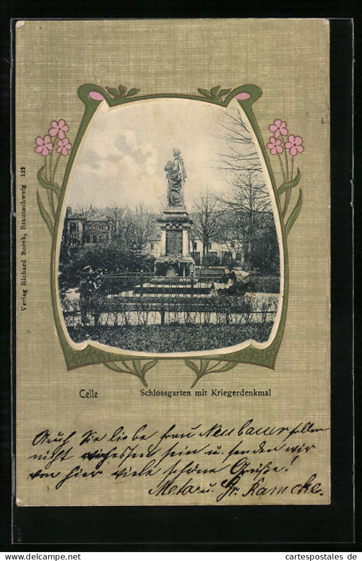 Passepartout-AK Celle, Schlossgarten Mit Kriegerdenkmal, Blumen  - Celle