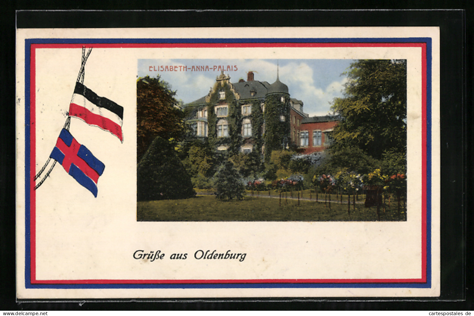 Passepartout-AK Oldenburg / Grossh., Elisabeth-Anna-Palais Mit Garten, Fahnen  - Oldenburg