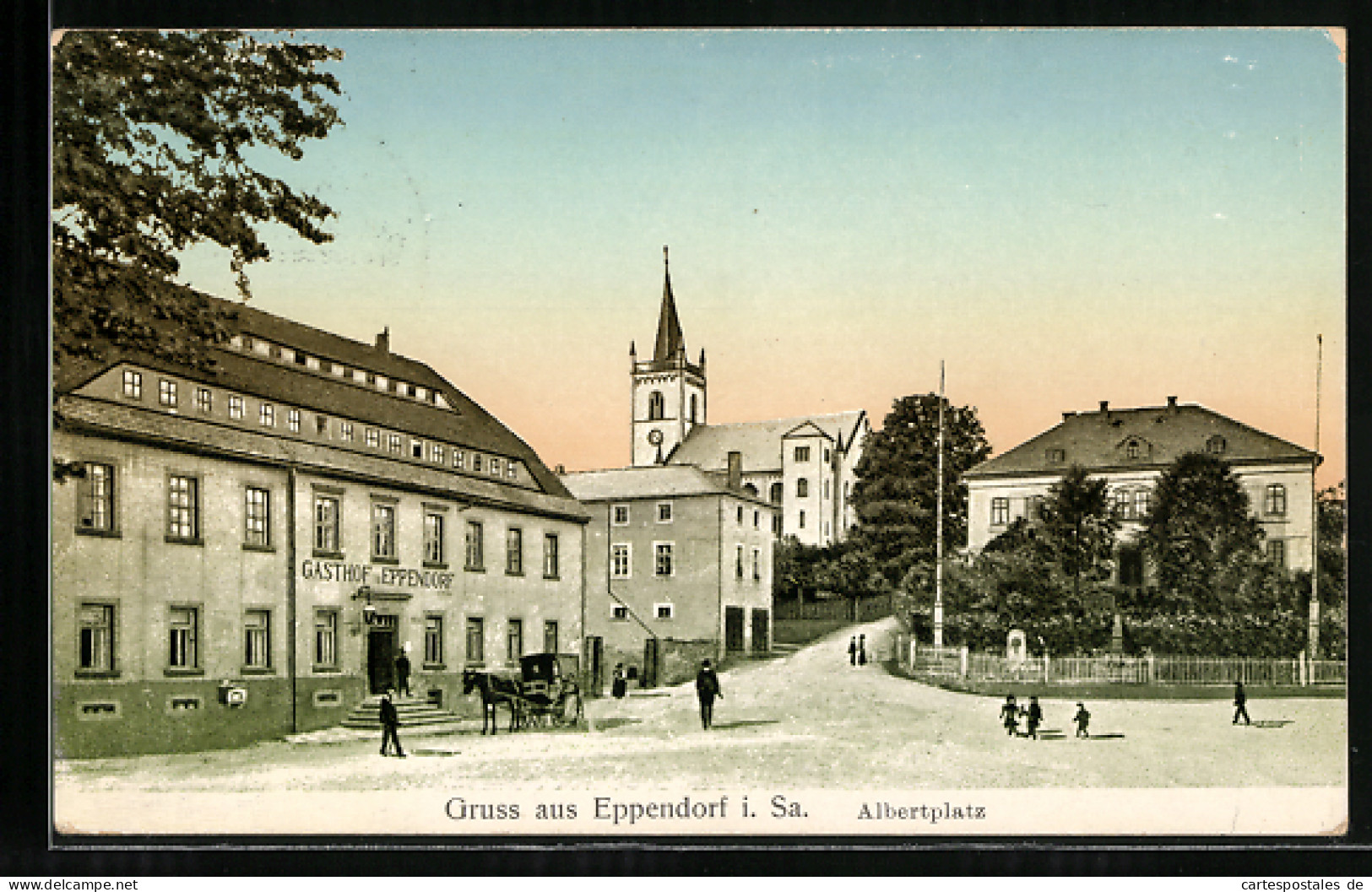 AK Eppendorf /Sa., Albertplatz Mit Gasthof Und Kirche  - Autres & Non Classés