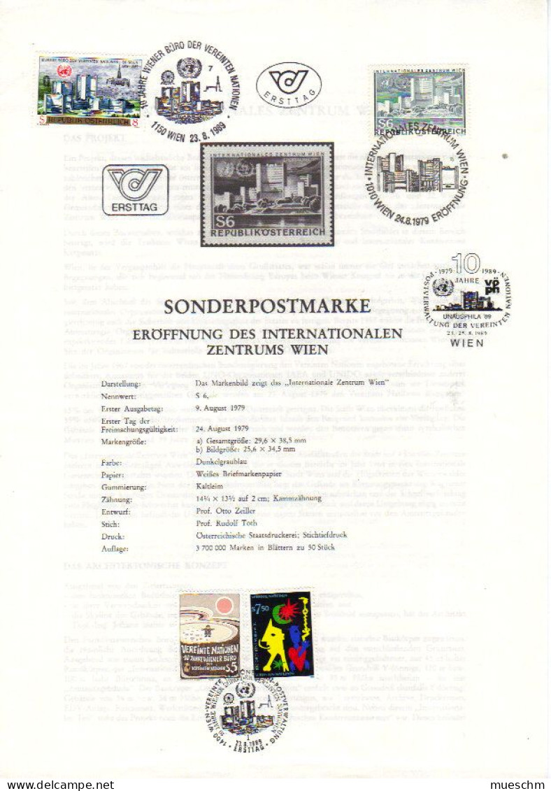 Österreich, 1979, Ersttag "Eröffnung D. Intern. Konferenzzentrums"" 2 X MiNr.1617 Auf Erläuterungsblatt (11126L) - FDC