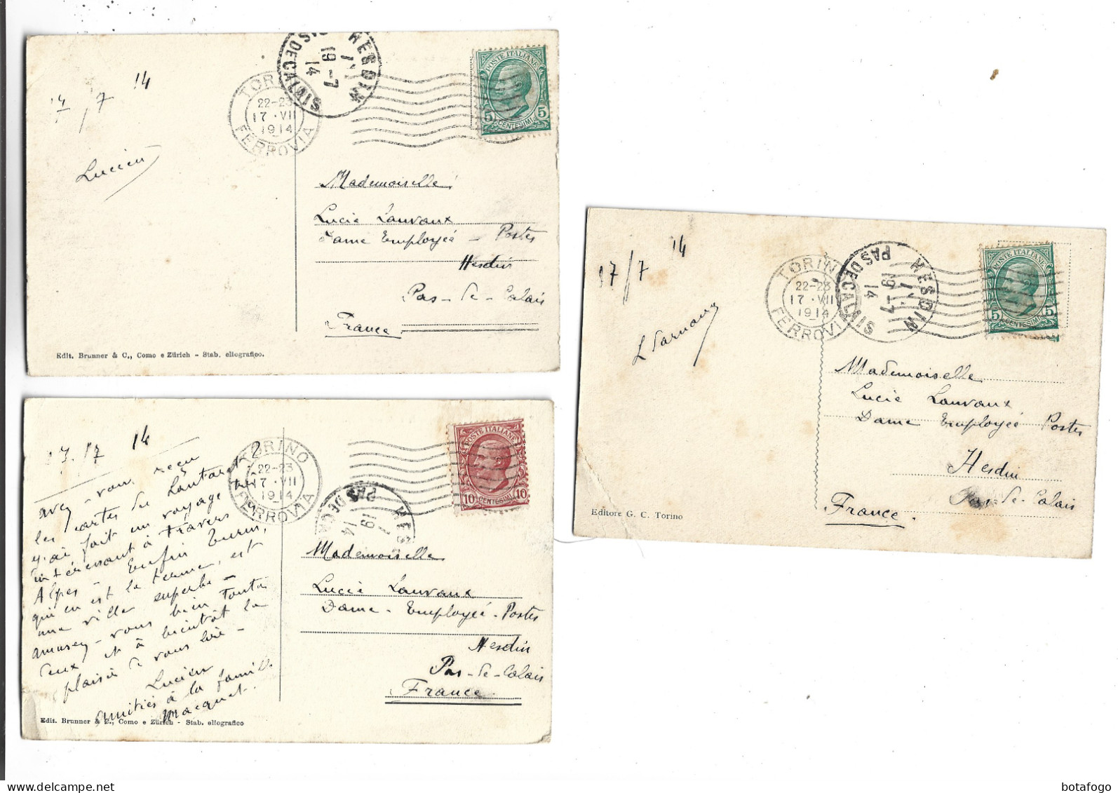 5 CPA TORINO  En 1914! (voir Timbres) - Sammlungen & Lose