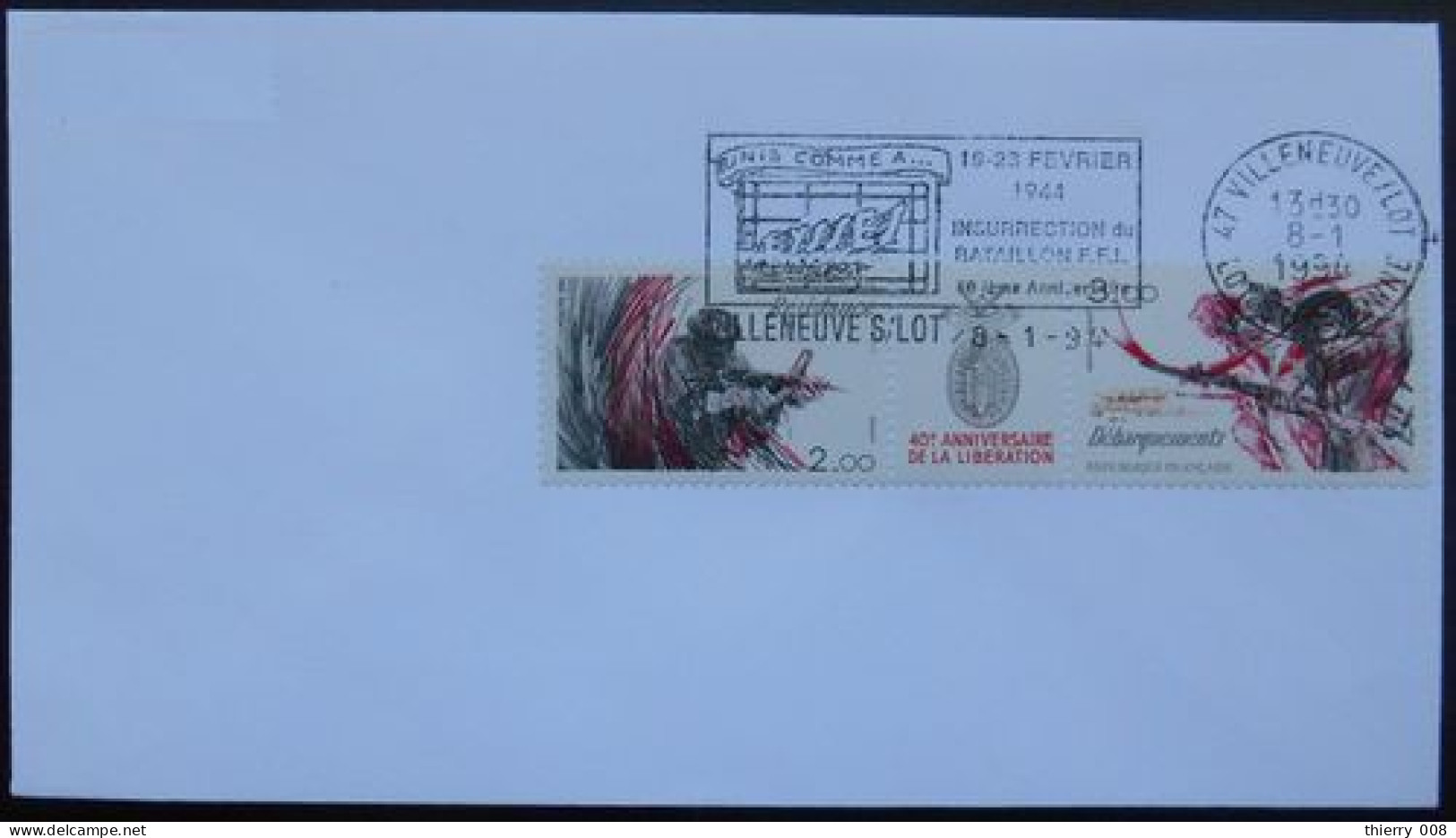 V33 Flamme Oblitération Villeneuve Sur Lot 47 Lot Et Garonne Insurrection Du Bataillon FFI Unis Comme à Eysses 19 2 94 - Mechanical Postmarks (Advertisement)