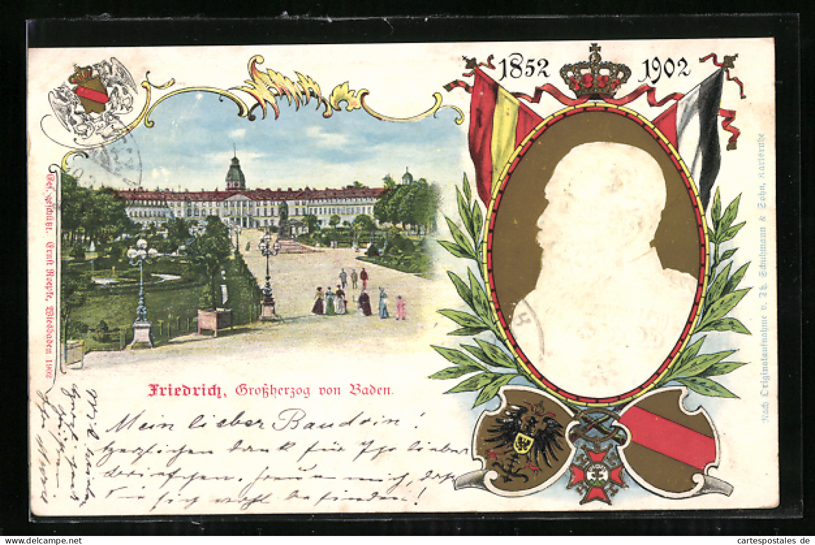 AK Karlsruhe, Schloss, Friedrich Grossherzog Von Baden 1852-1902  - Familias Reales
