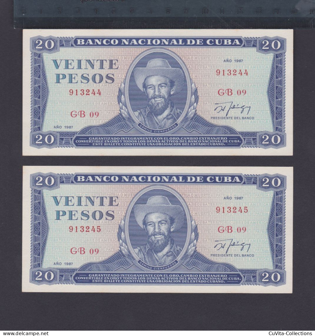 CUBA 20 PESOS 1987 EBC+/AU PAREJA CORRELATIVA (Año Muy Dificil De Encontrar EN ESTAS CONDICIONES) - Kuba