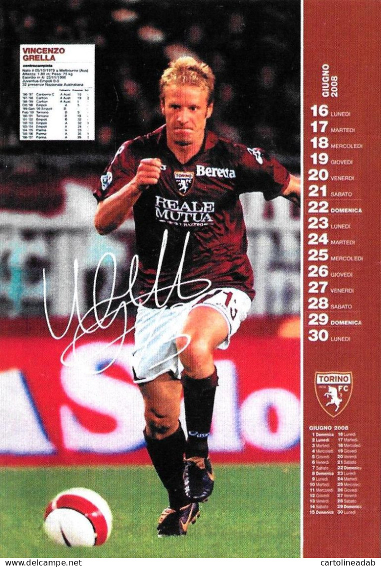 [MD9638] CPM - TORINO CALENDARIO UFFICIALE - GIUGNO 2008 - VINCENZO GRELLA - PERFETTA - Non Viaggiata - Fussball