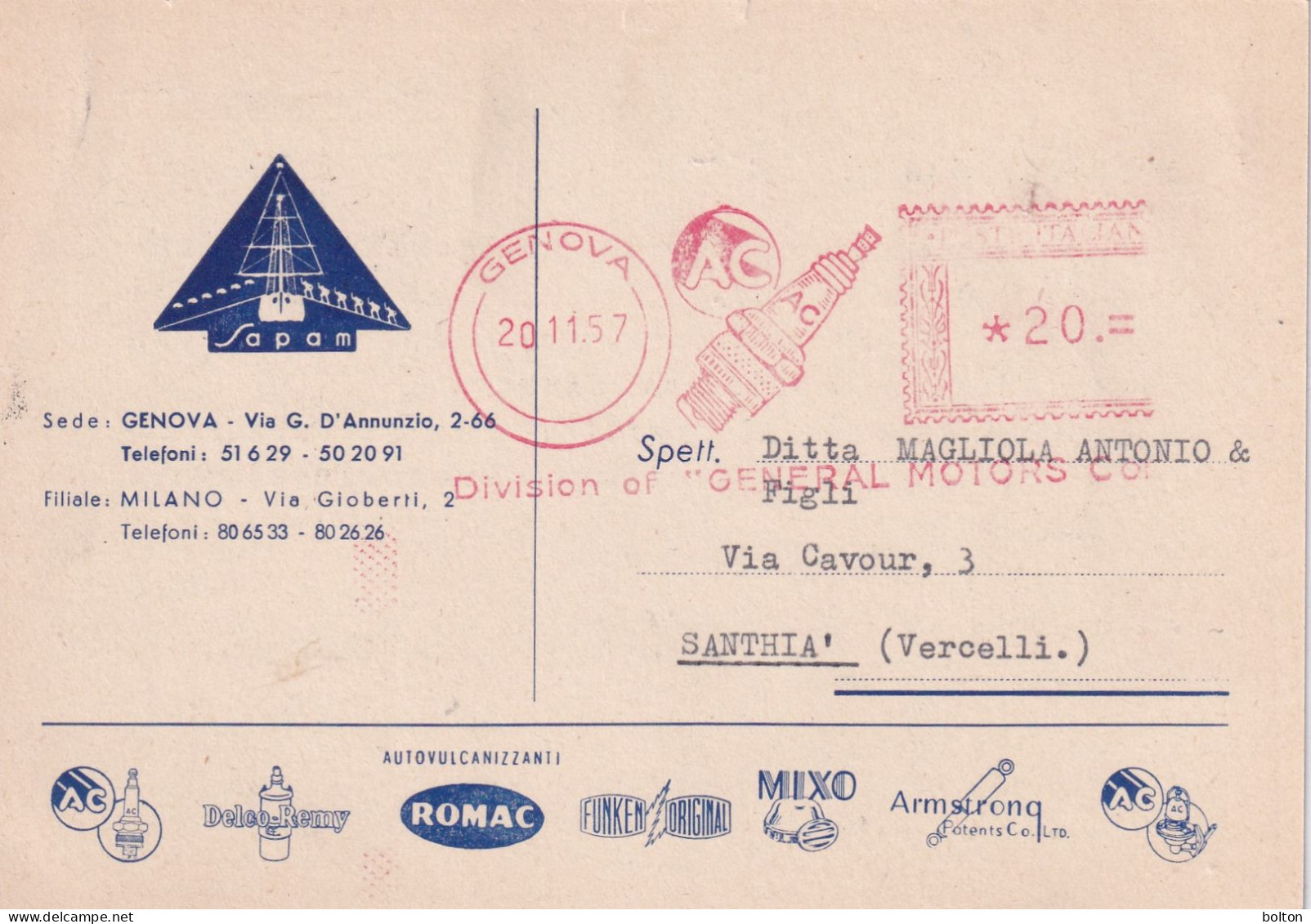 1957  Affrancatura Meccanica Rossa EMA  CANDELE PER AUTOMOBILE   AC - 1961-70: Poststempel