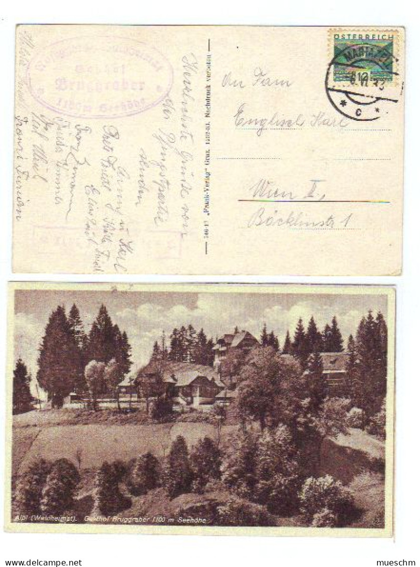 Österreich, 1933, AK Von Alpl, Gasthof Bruggraber Frankiert Mit MiNr. 531 U Stempel V. Mariazell (11166E) - Hotels & Gaststätten