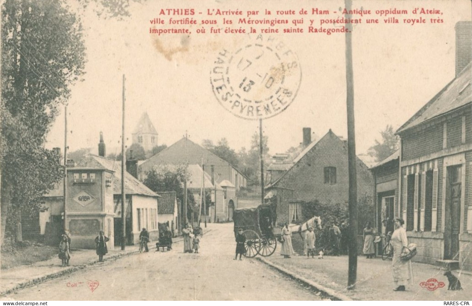 80 ATHIES - L'Arrivée Par La Route De HAM - Antique Oppidum D'Ateix Ville Fortifiée Sous Les Mérovingiens - état - Other & Unclassified