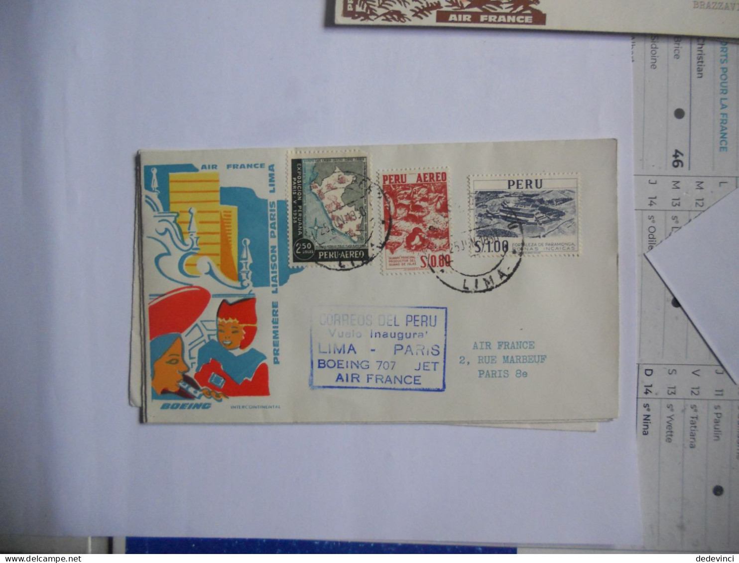 Première Liaison Paris Lima = Retour Deuxième Lettre Du Pérou : Paris 23-06-1960 Aviation - 1960-.... Covers & Documents