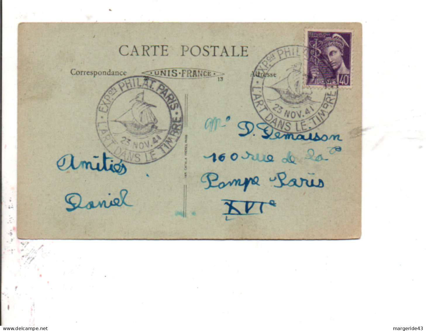 EXPO L'ART DANS LE TIMBRE 1941 - Commemorative Postmarks