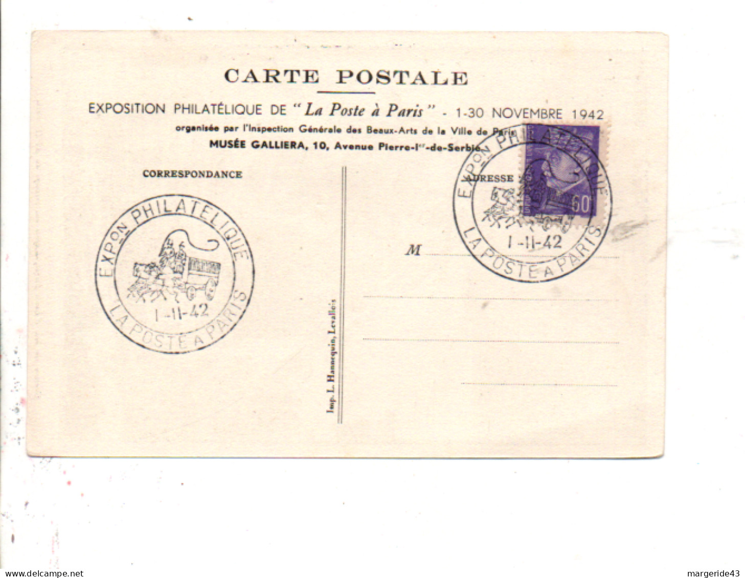 EXPO LA POSTE A PARIS 1942 - Commemorative Postmarks