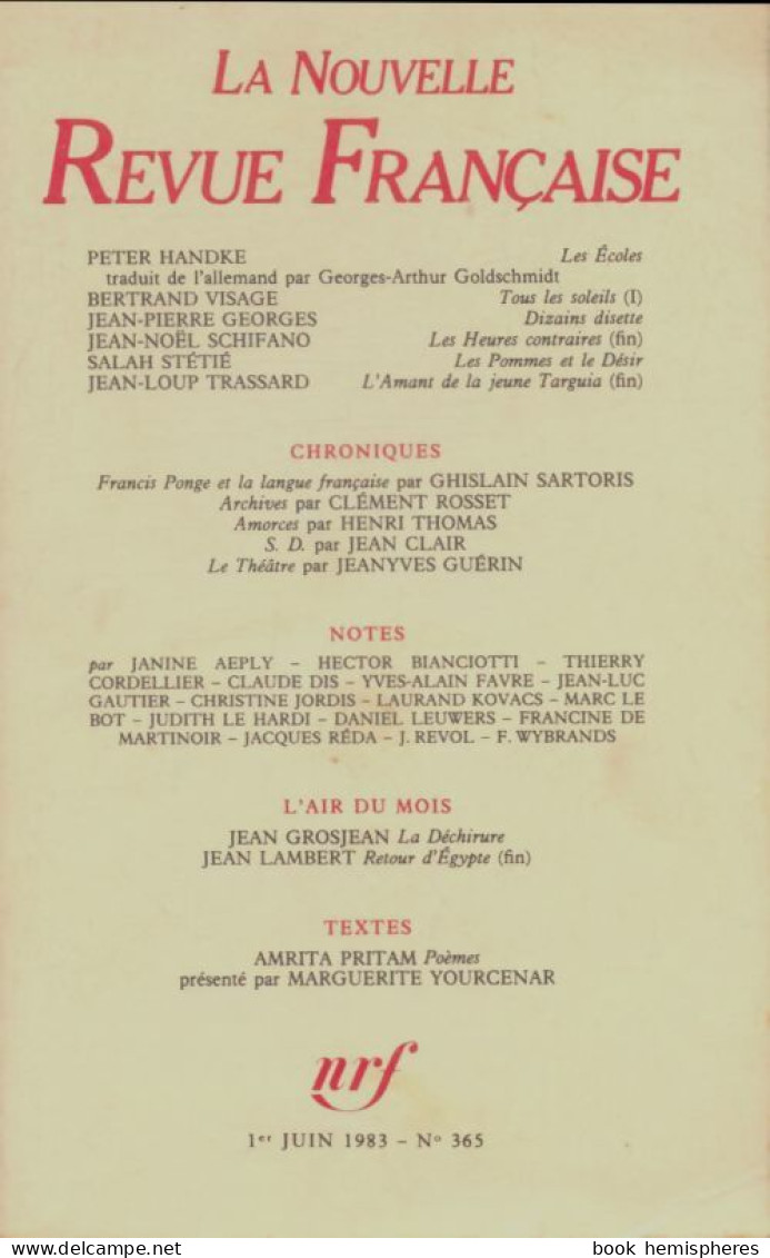 La Nouvelle Revue Française N°365 (1983) De Collectif - Sin Clasificación