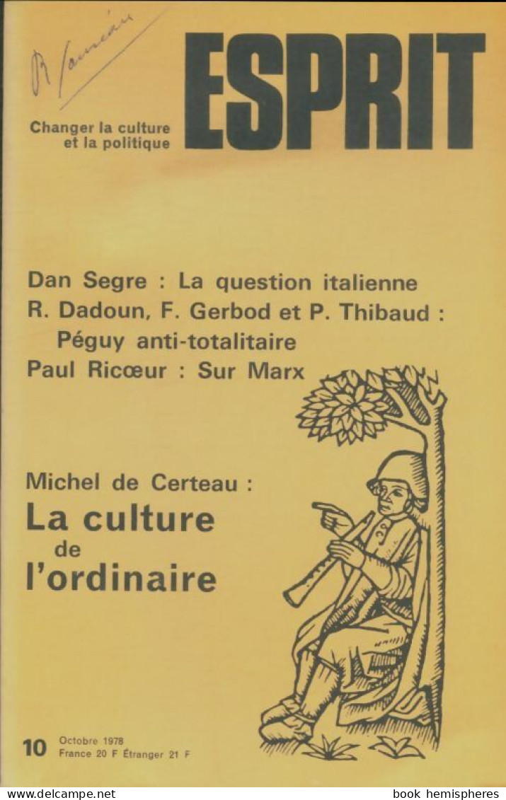 Esprit N°22 : La Culture De L'ordinaire (1978) De Collectif - Sin Clasificación