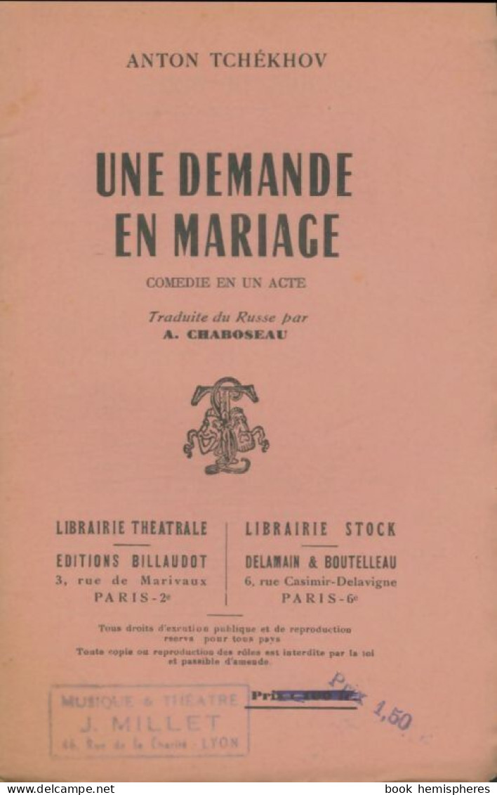 Une Demande En Mariage (1957) De Anton Tchekhov - Andere & Zonder Classificatie